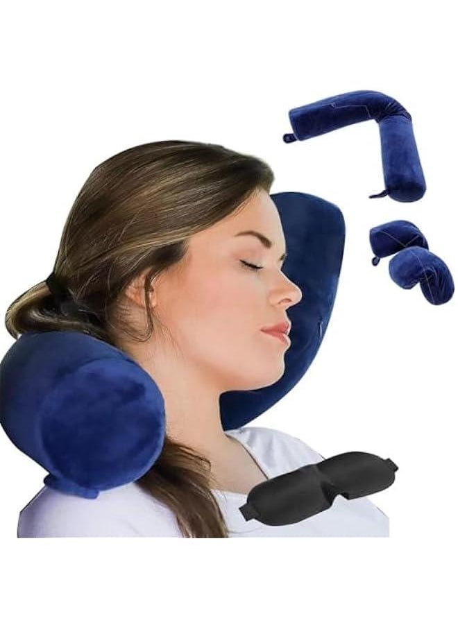 Twist Memory Foam Travel Pillow Neck,Chin,Shoulder,Lumbar and Leg Support for Adult Airplane Traveling Pillow (Blue)