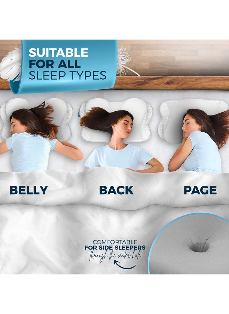 Orthopedic Memory Foam Pillow, Adjustable Height, and Firmness, Ergonomic Cervical Neck Support Pillow for Neck and Back Pain, Side, Stomach, and Back Sleepers, Anti-Snoring and Breathable Cover, 60x40cm, Grey