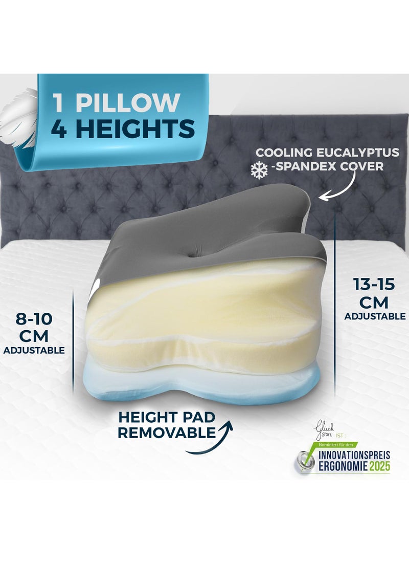 Orthopedic Memory Foam Pillow, Adjustable Height, and Firmness, Ergonomic Cervical Neck Support Pillow for Neck and Back Pain, Side, Stomach, and Back Sleepers, Anti-Snoring and Breathable Cover, 60x40cm, Grey