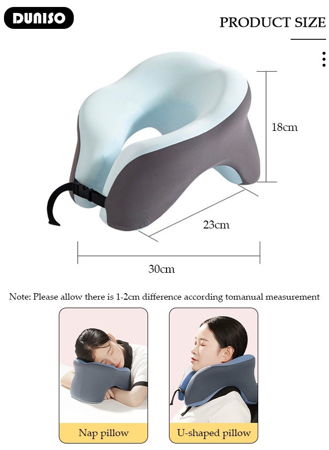 2-in-1 Travel Pillow, U-Shape Neck & Head Memory Foam Support Pillow, Napping Pillow, Face Down Pillow Relax Arms, Ergonomic Memory Foam Neck Pillow for Long Flight Essentials, Car, Train, Bus and Home Use