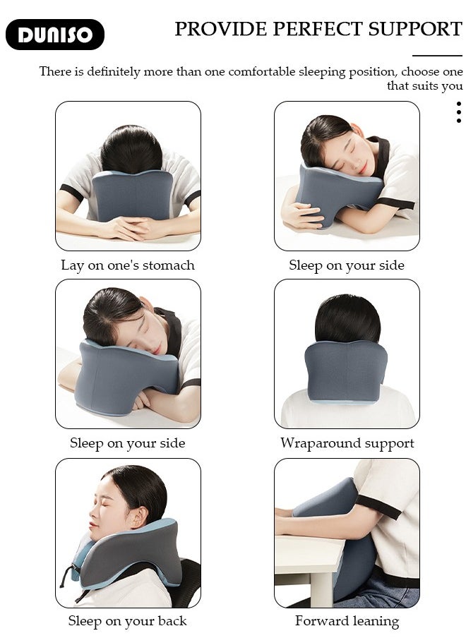 2-in-1 Travel Pillow, U-Shape Neck & Head Memory Foam Support Pillow, Napping Pillow, Face Down Pillow Relax Arms, Ergonomic Memory Foam Neck Pillow for Long Flight Essentials, Car, Train, Bus and Home Use