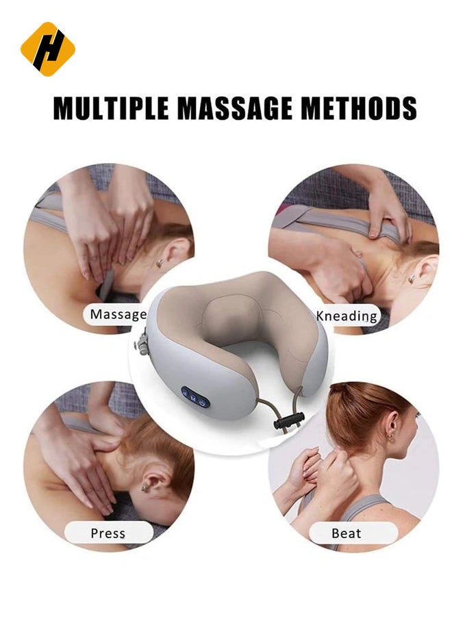 Rechargeable U Shaped Cervical Massage Pillow Neck Massager Vibration Pillow Multifunctional Shoulder and Electric for Relax Muscles Fatigue
