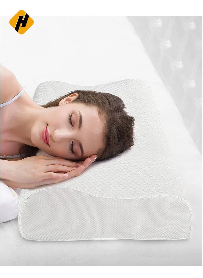 Memory Foam Pillow, Findigit Cervical Neck Support Pillow for Sleeping, Contour Ergonomic Orthopedic Pillow for Back, Side Sleeper (White)