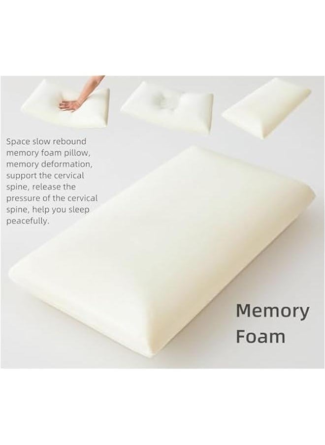 Memory Foam Bed Pillows, Pillow for Side and Back Sleeper, Pillow for Neck Pain Relief, Washable Removable Cover, Soft, White, 60x40x13cm