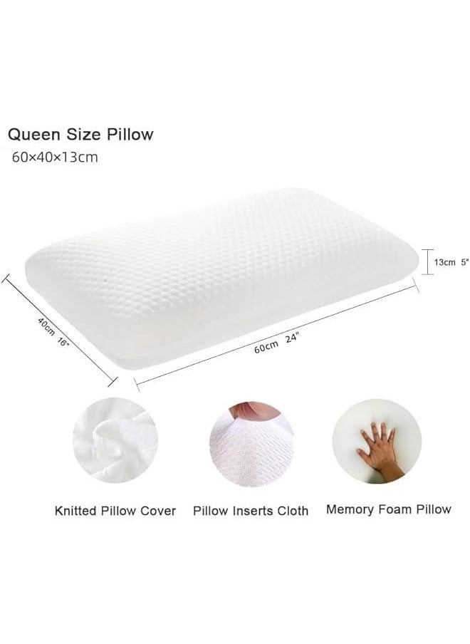 Memory Foam Bed Pillows, Pillow for Side and Back Sleeper, Pillow for Neck Pain Relief, Washable Removable Cover, Soft, White, 60x40x13cm