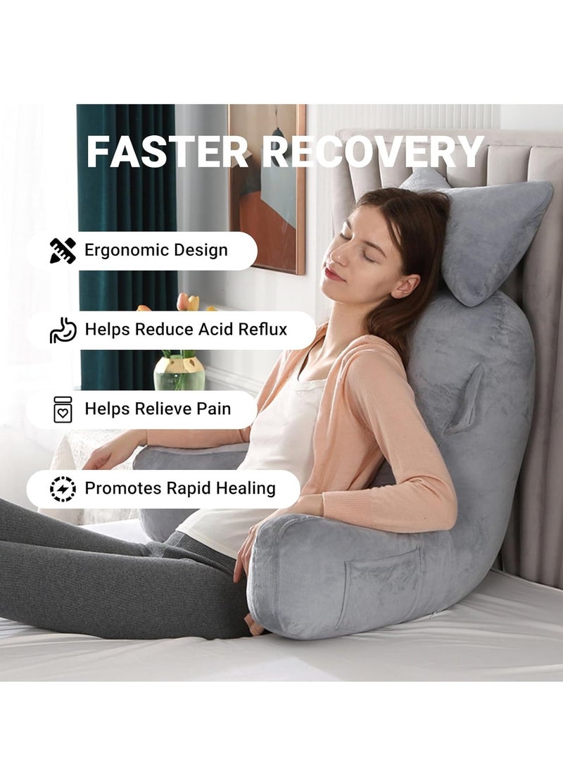 Ergonomic Extra Large Memory Foam Reading Pillow, Pillow Backrest, Lumbar Pillow, Neck Support pillow, Seat Cushion, Bed Rest Pillow, Lounge Cushion, Back Support Pillow with Arms, Washable Cover