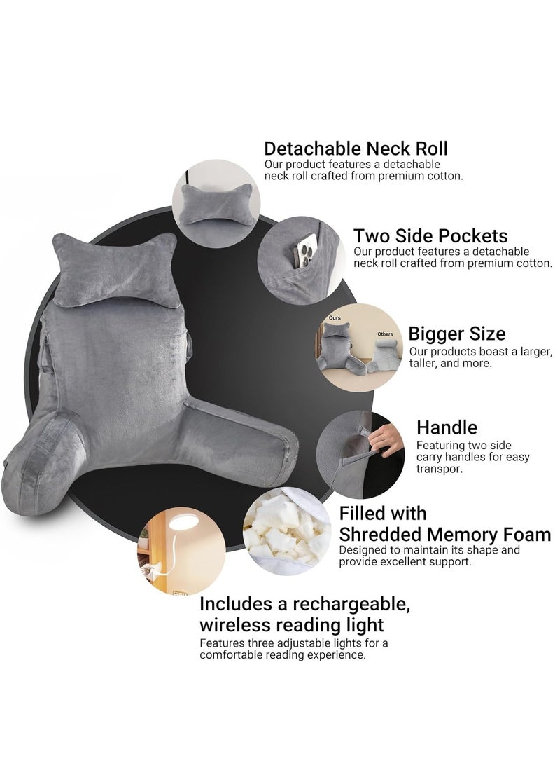 Ergonomic Extra Large Memory Foam Reading Pillow, Pillow Backrest, Lumbar Pillow, Neck Support pillow, Seat Cushion, Bed Rest Pillow, Lounge Cushion, Back Support Pillow with Arms, Washable Cover