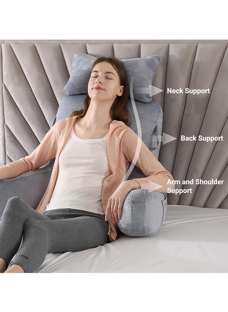 Ergonomic Extra Large Memory Foam Reading Pillow, Pillow Backrest, Lumbar Pillow, Neck Support pillow, Seat Cushion, Bed Rest Pillow, Lounge Cushion, Back Support Pillow with Arms, Washable Cover