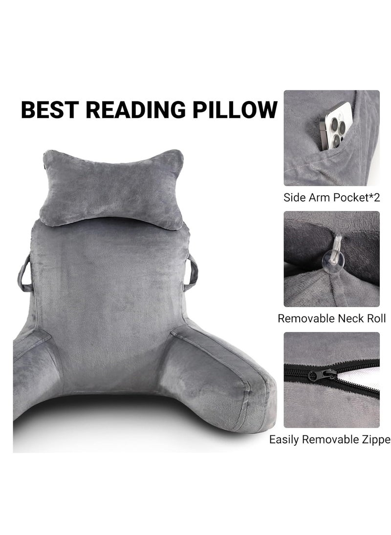 Ergonomic Extra Large Memory Foam Reading Pillow, Pillow Backrest, Lumbar Pillow, Neck Support pillow, Seat Cushion, Bed Rest Pillow, Lounge Cushion, Back Support Pillow with Arms, Washable Cover