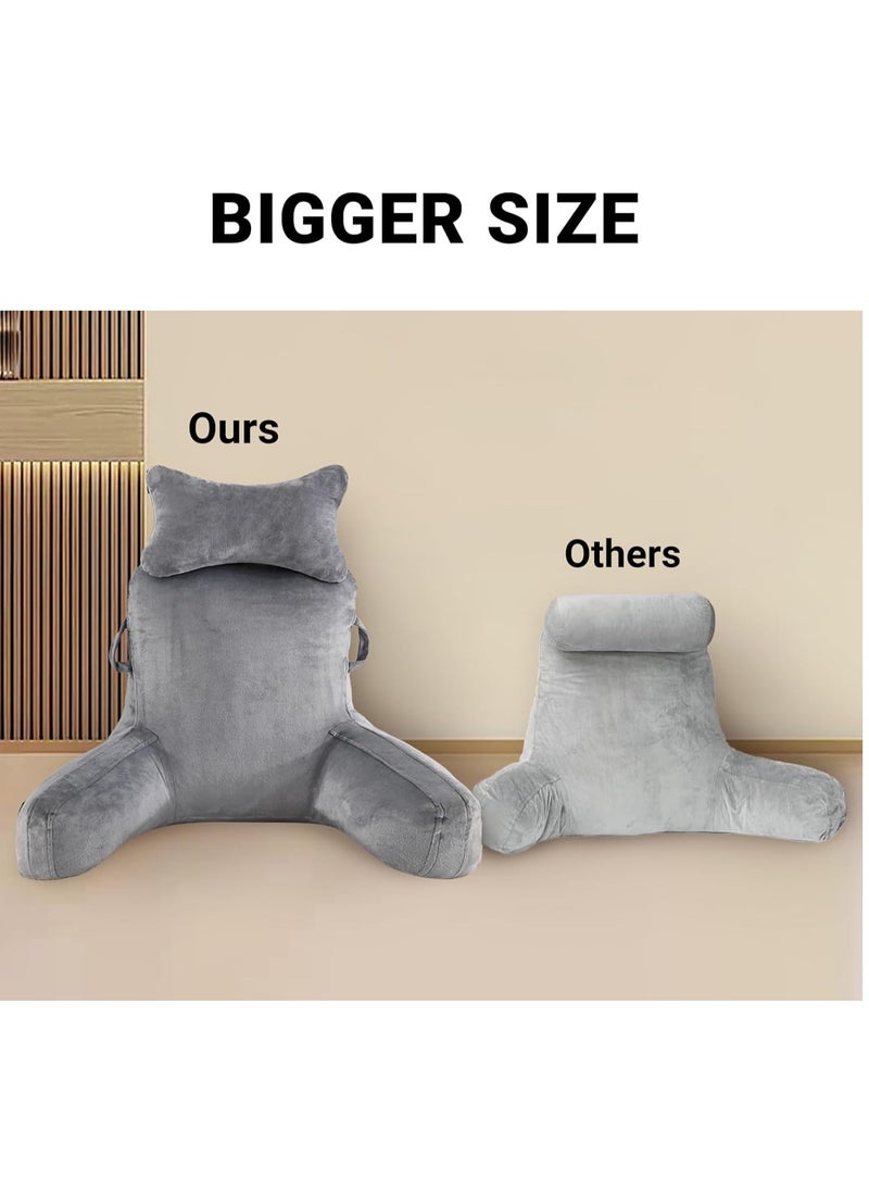 Ergonomic Extra Large Memory Foam Reading Pillow, Pillow Backrest, Lumbar Pillow, Neck Support pillow, Seat Cushion, Bed Rest Pillow, Lounge Cushion, Back Support Pillow with Arms, Washable Cover