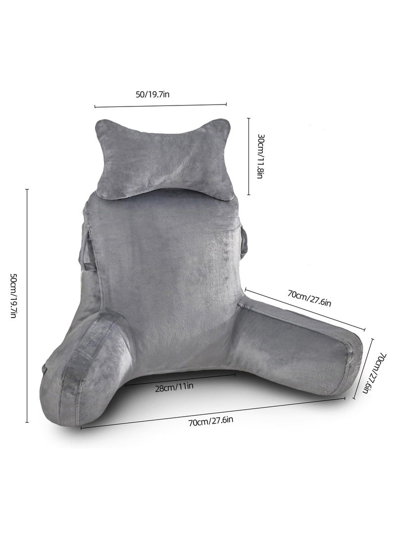 Ergonomic Extra Large Memory Foam Reading Pillow, Pillow Backrest, Lumbar Pillow, Neck Support pillow, Seat Cushion, Bed Rest Pillow, Lounge Cushion, Back Support Pillow with Arms, Washable Cover