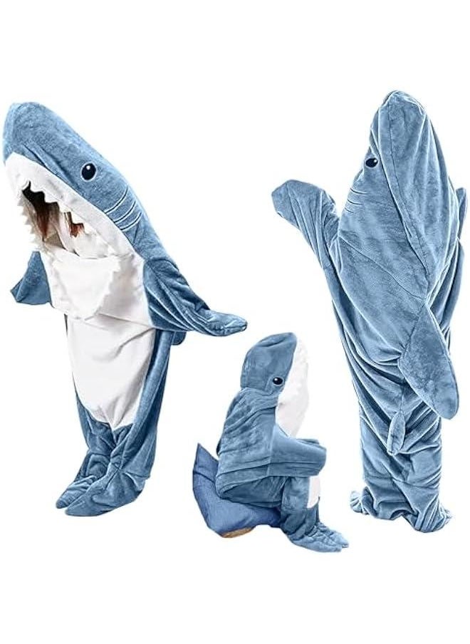 Cozy Shark Costume Hooded Blanket for Adults & Kids - Flannel Sleeping Bag Onesie