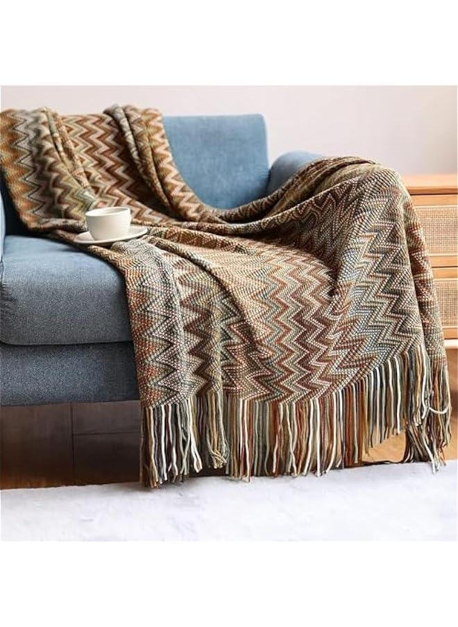 Knitted Throw Blankets for Couch and Bed, Soft Cozy Knit Blanket with Tassel, Off White Lightweight Decorative Blankets and Throws, Farmhouse Warm Woven Blanket,130 * 180cm (Bohemian-Yellow)