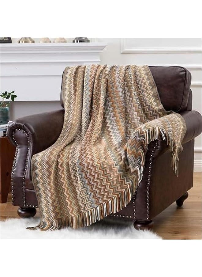 Knitted Throw Blankets for Couch and Bed, Soft Cozy Knit Blanket with Tassel, Off White Lightweight Decorative Blankets and Throws, Farmhouse Warm Woven Blanket,130 * 180cm (Bohemian-Yellow)