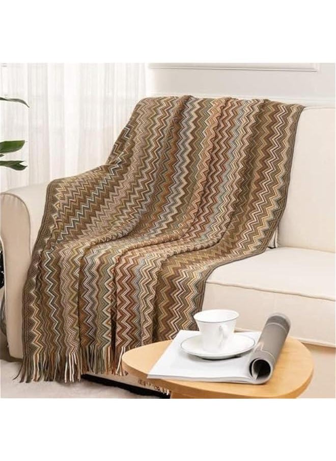 Knitted Throw Blankets for Couch and Bed, Soft Cozy Knit Blanket with Tassel, Off White Lightweight Decorative Blankets and Throws, Farmhouse Warm Woven Blanket,130 * 180cm (Bohemian-Yellow)