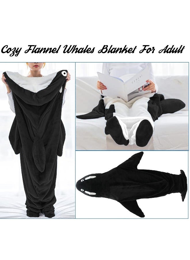 Wearable Whales Blanket, Wearable Shark Blanket Hoodie, Whale Blanket for Adult Kids, Super Soft Cozy Flannel Wearable Blanket Hoodie, for Girls Interesting Blanket Gifts, L