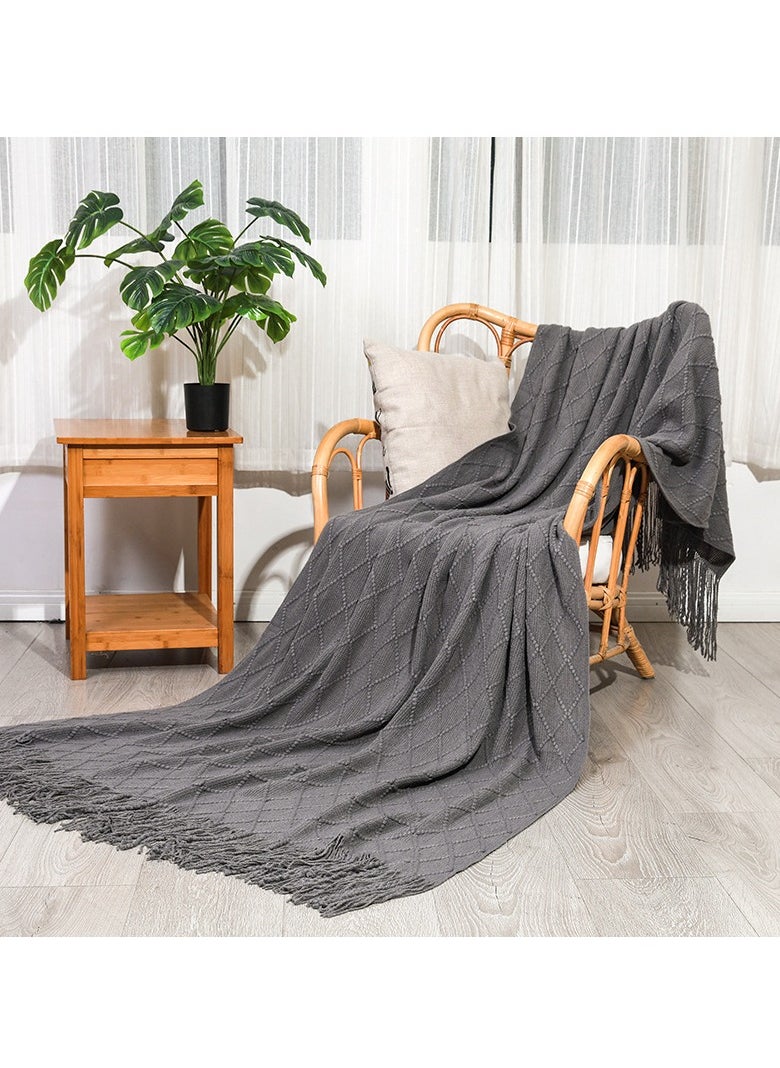 Knitted Throw Blankets for Couch and Bed,Soft Cozy Knit Blanket with Tassel,Lightweight Decorative Blankets and Throws,Farmhouse Warm Woven Blanket for Men and Women (Grey, 127 * 180cm)