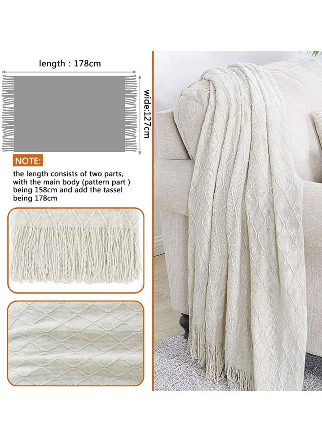 Knitted Tassel Blankets, Super Soft Cozy Lightweight Decorative Throw Blankets for Couch , Bed, Sofa, Outdoor Throw Blanket All Seasons 127x178CM（Beige）