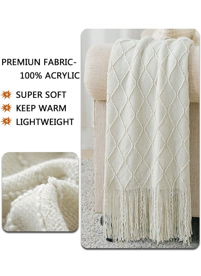 Knitted Tassel Blankets, Super Soft Cozy Lightweight Decorative Throw Blankets for Couch , Bed, Sofa, Outdoor Throw Blanket All Seasons 127x178CM（Beige）