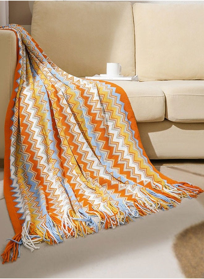 Knitted Tassel Blankets, Super Soft Cozy Lightweight Decorative Throw Blankets for Couch , Bed, Sofa, Outdoor Throw Blanket All Seasons 127x178CM（Orange color）