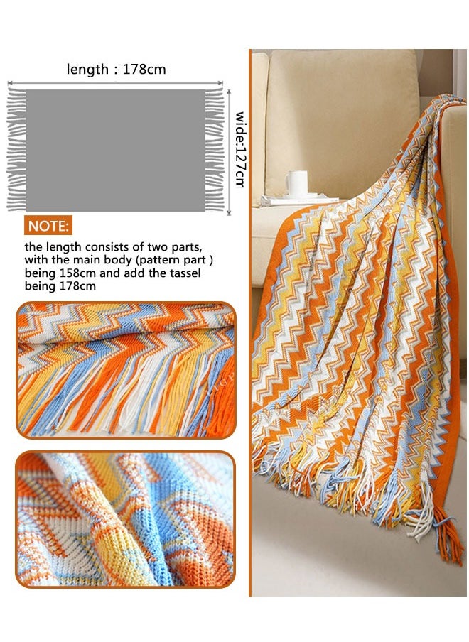 Knitted Tassel Blankets, Super Soft Cozy Lightweight Decorative Throw Blankets for Couch , Bed, Sofa, Outdoor Throw Blanket All Seasons 127x178CM（Orange color）