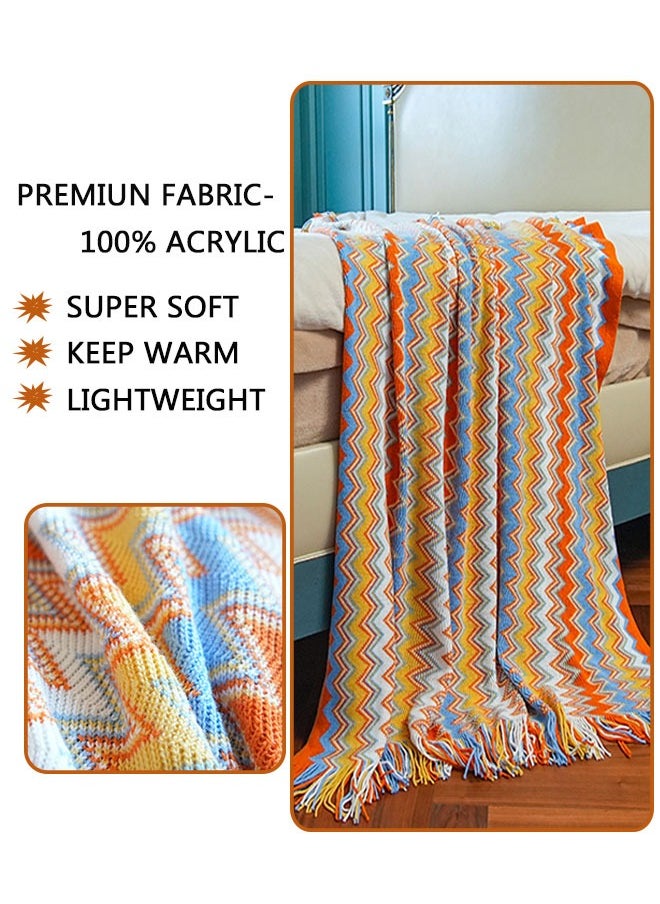 Knitted Tassel Blankets, Super Soft Cozy Lightweight Decorative Throw Blankets for Couch , Bed, Sofa, Outdoor Throw Blanket All Seasons 127x178CM（Orange color）