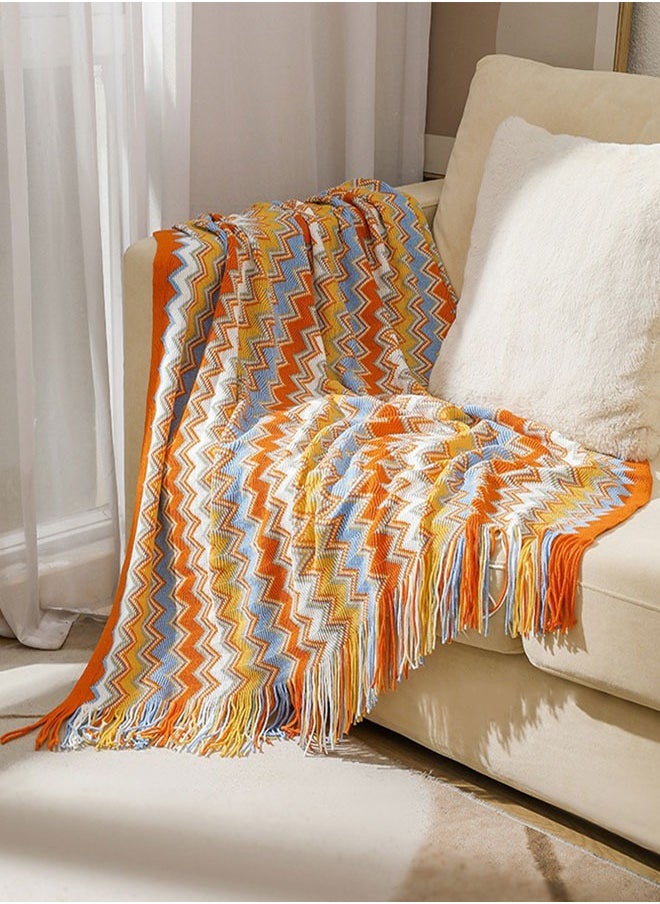 Knitted Tassel Blankets, Super Soft Cozy Lightweight Decorative Throw Blankets for Couch , Bed, Sofa, Outdoor Throw Blanket All Seasons 127x178CM（Orange color）