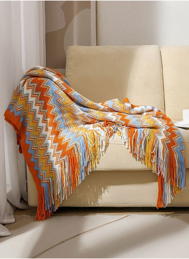 Knitted Tassel Blankets, Super Soft Cozy Lightweight Decorative Throw Blankets for Couch , Bed, Sofa, Outdoor Throw Blanket All Seasons 127x178CM（Orange color）