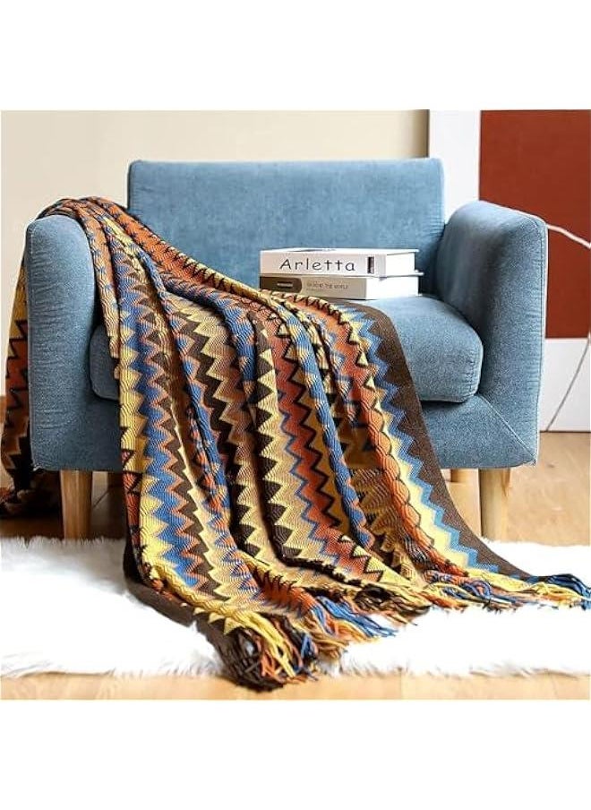 Knitted Throw Blankets for Couch and Bed, Soft Cozy Knit Blanket with Tassel, Off White Lightweight Decorative Blankets and Throws, Farmhouse Warm Woven Blanket,130 * 180cm (Bohemian - Coffee)