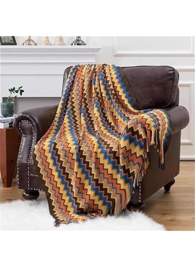 Knitted Throw Blankets for Couch and Bed, Soft Cozy Knit Blanket with Tassel, Off White Lightweight Decorative Blankets and Throws, Farmhouse Warm Woven Blanket,130 * 180cm (Bohemian - Coffee)