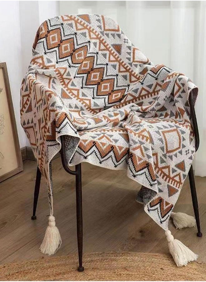 Boho Knitted Throw Blanket with Tassel, Super Soft Cozy Lightweight Decorative Throw Blankets for Couch , Bed, Sofa, Outdoor Throw Blankets All Seasons 130x170CM