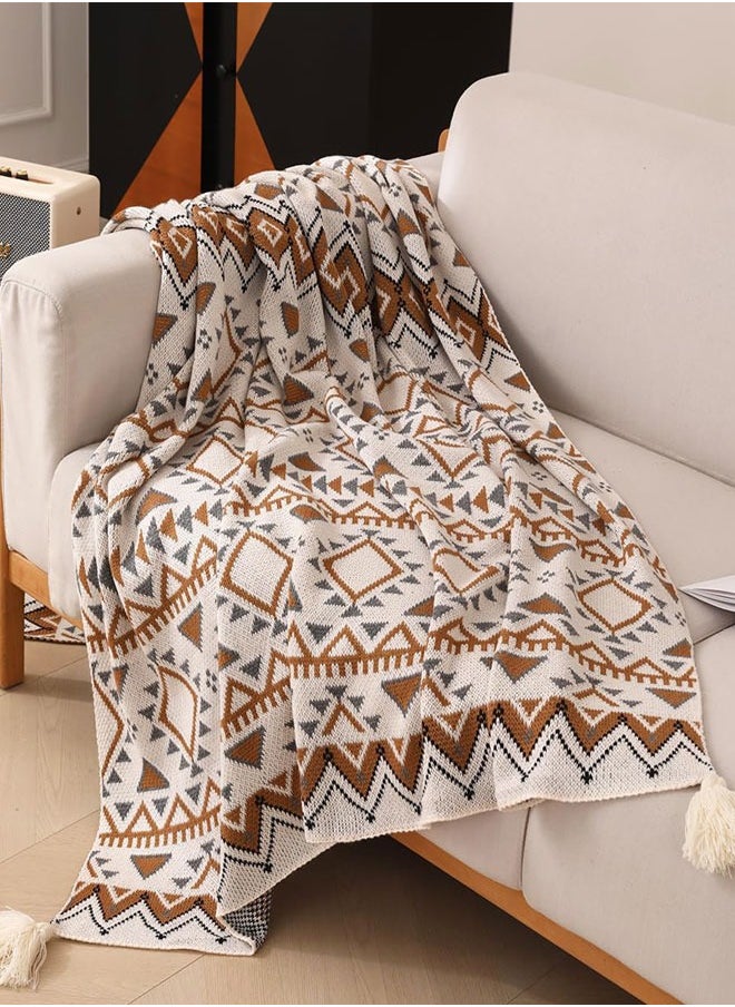Boho Knitted Throw Blanket with Tassel, Super Soft Cozy Lightweight Decorative Throw Blankets for Couch , Bed, Sofa, Outdoor Throw Blankets All Seasons 130x170CM