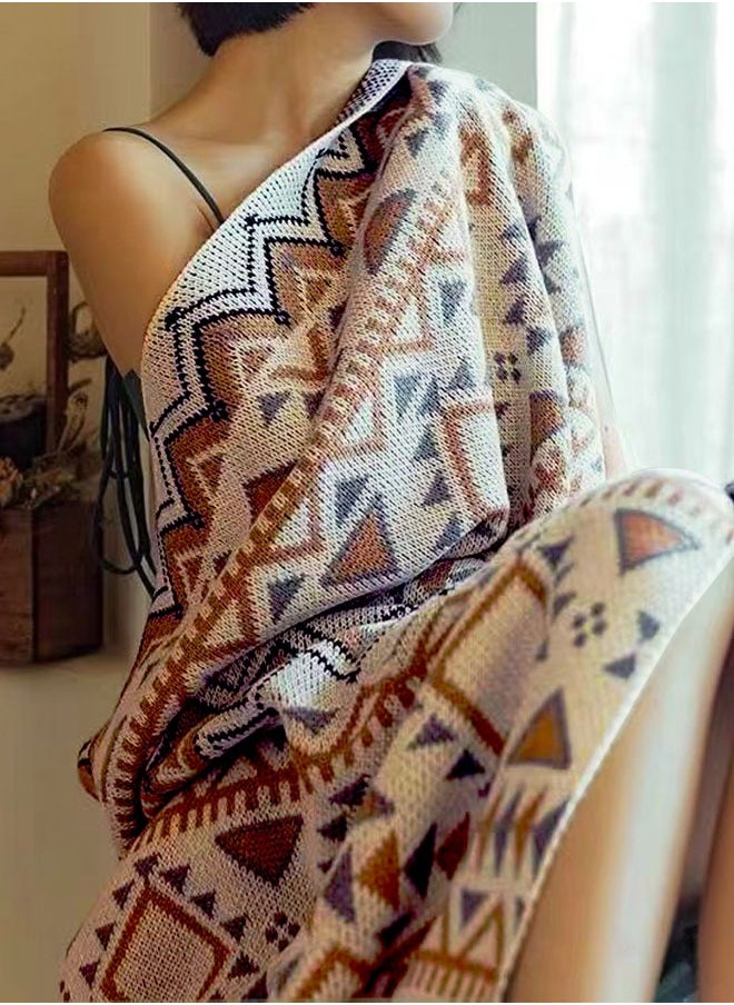 Boho Knitted Throw Blanket with Tassel, Super Soft Cozy Lightweight Decorative Throw Blankets for Couch , Bed, Sofa, Outdoor Throw Blankets All Seasons 130x170CM
