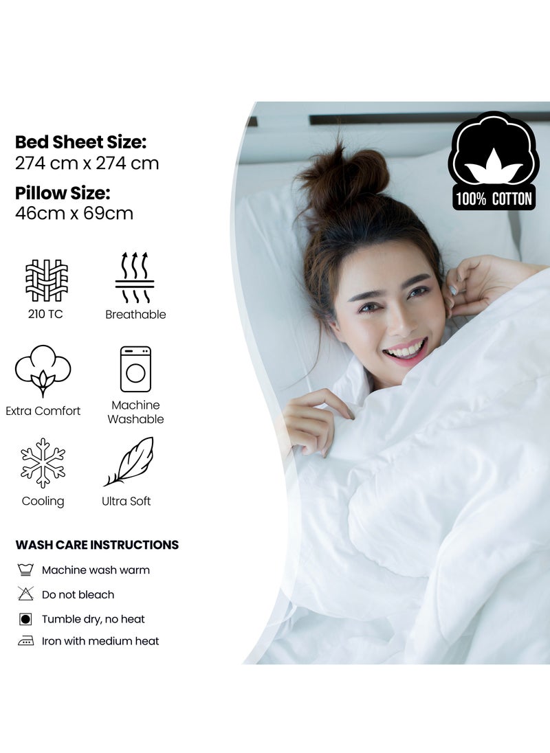 Raymond Home King Flat Sheet Bedsheet 210 Thread Count Luxurious Mercerized 100% Cotton Bedding Solid Bed Linen with 2 Pillow Case - Lavender (274 * 274 CM)