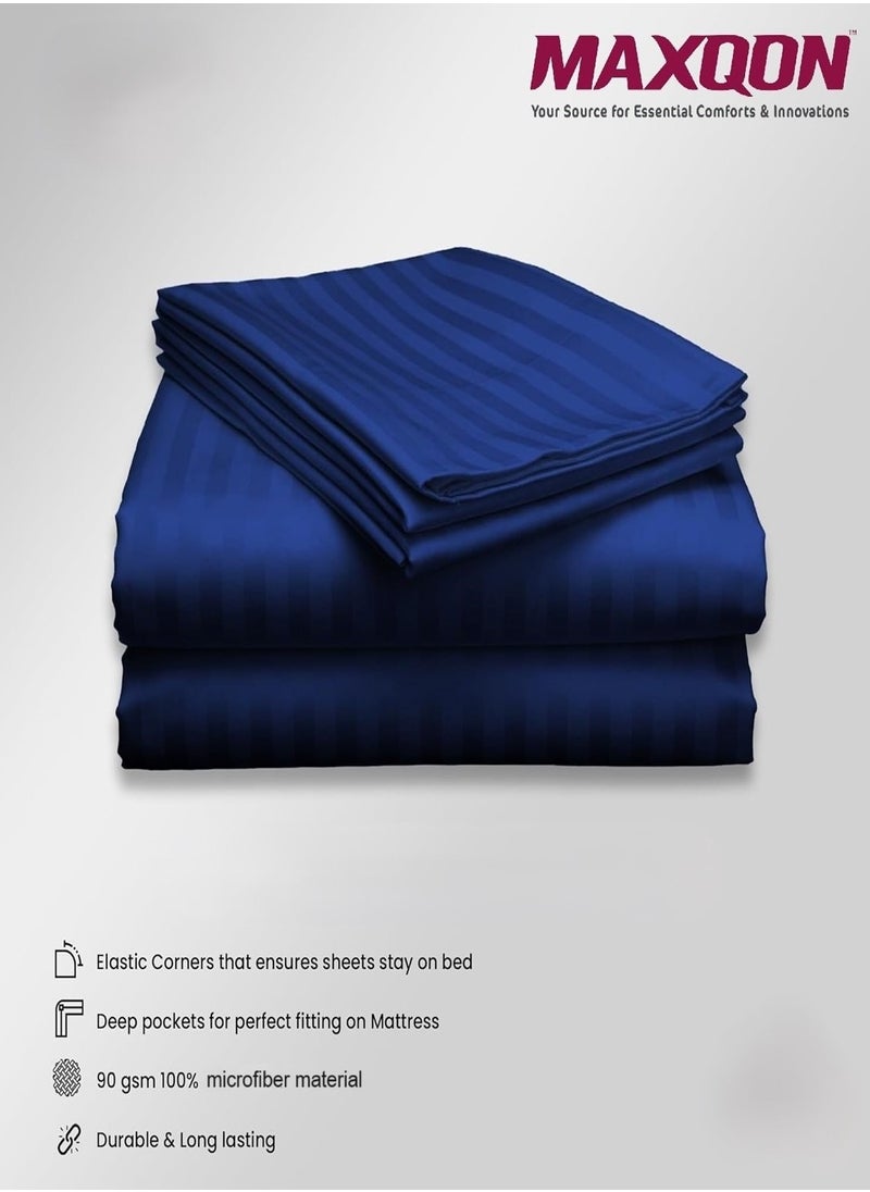 Deep Fitted Bed Sheet +2Pcs Pillow Covers, King/Queen/Double/Single Sizes, Color Blue, Depth 30cm