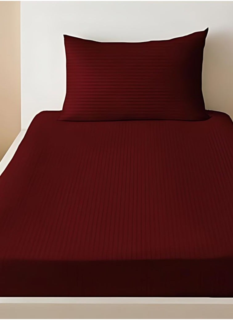 Deep Fitted Bed Sheet +2Pcs Pillow Covers, King/Queen/Double/Single Sizes, Color Maroon, Depth 30cm