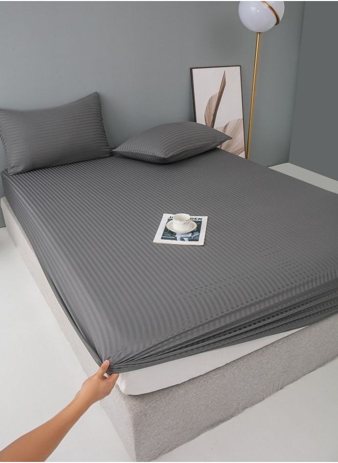 Fitted sheet with elastic corner 160*200 + 30 cm with 2 pillow cases, bedsheet set of 3 piece queen size, dark grey.