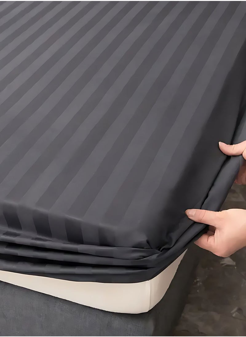 Deep Fitted Bed Sheet +2Pcs Pillow Covers, King/Queen/Double/Single Sizes, Color Grey, Depth 30cm