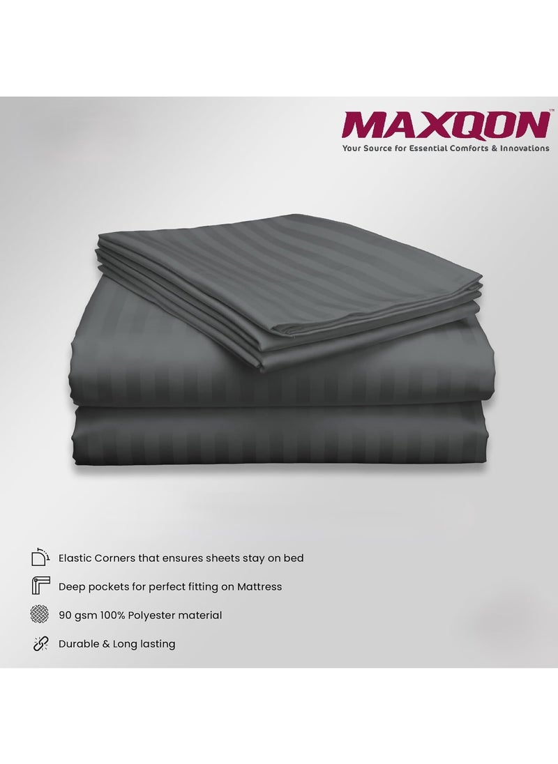 Deep Fitted Bed Sheet +2Pcs Pillow Covers, King/Queen/Double/Single Sizes, Color Grey, Depth 30cm