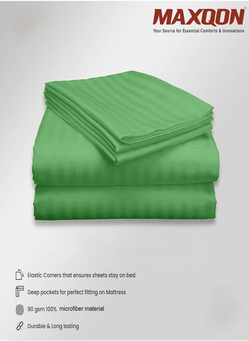 Deep Fitted Bed Sheet +2Pcs Pillow Covers, King/Queen/Double/Single Sizes, Color Green, Depth 30cm