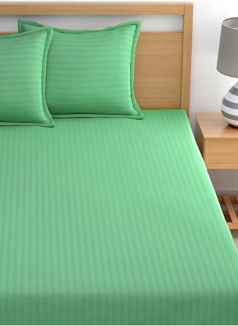 Deep Fitted Bed Sheet +2Pcs Pillow Covers, King/Queen/Double/Single Sizes, Color Green, Depth 30cm