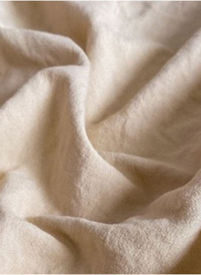 3-Piece Set: queen-size fitted bedsheet and two pillowcases, washable cotton in a beige color.