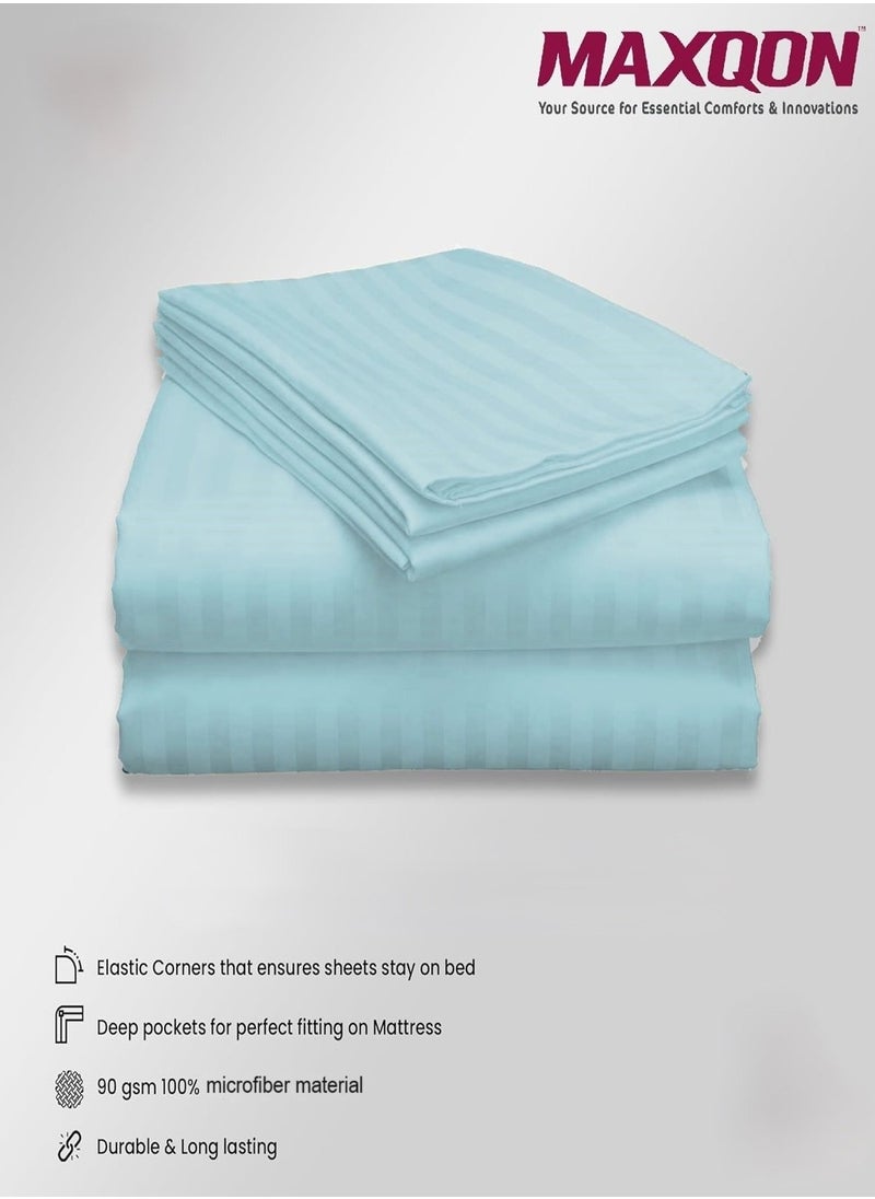 Deep Fitted Bed Sheet +2Pcs Pillow Covers, King/Queen/Double/Single Sizes, Color Sky Blue, Depth 30cm