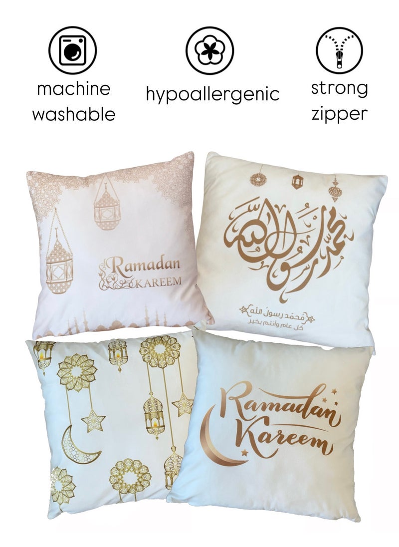 4-Piece Pillow Cover Decorative Set For Ramadan Pillowcase Sofa Living Room 45x45 Centimeter