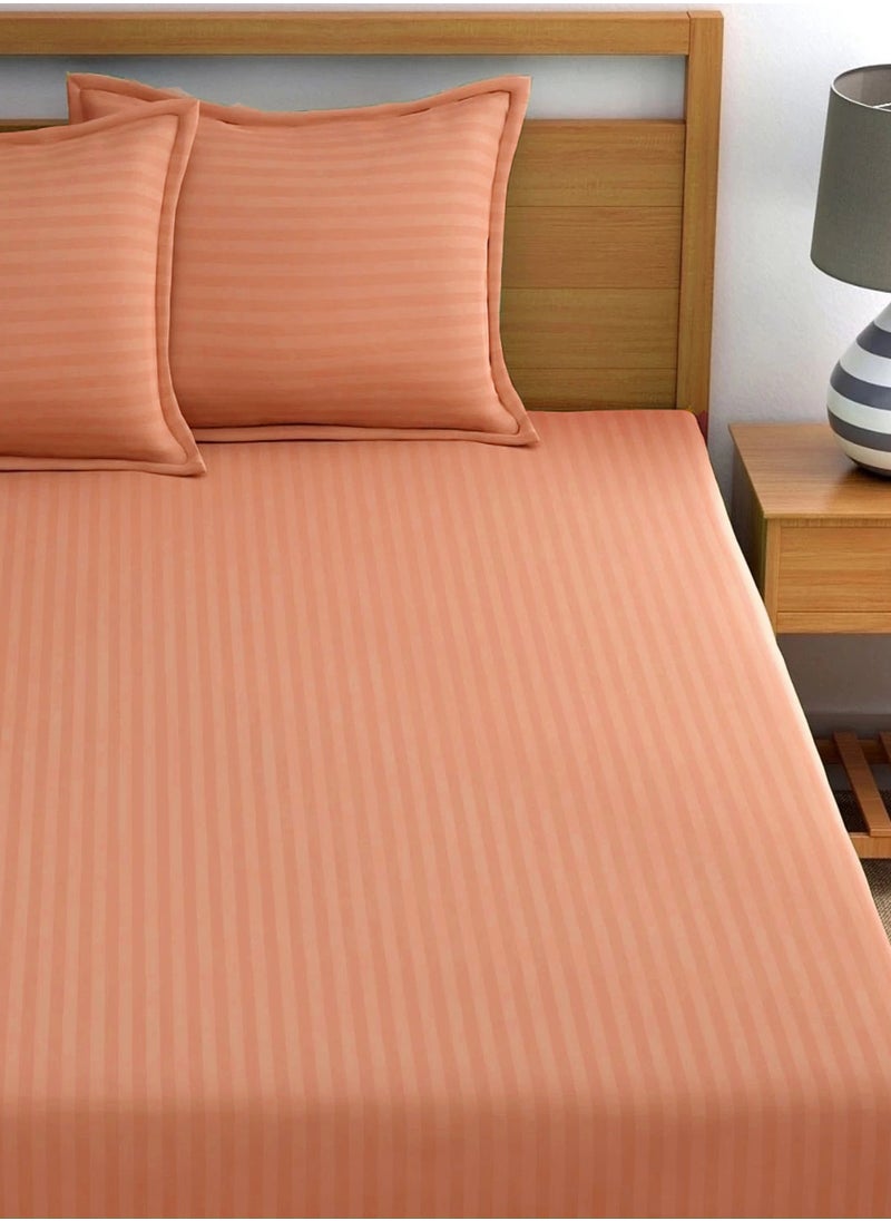 Deep Fitted Bed Sheet +2Pcs Pillow Covers, King/Queen/Double/Single Sizes, Color Peach, Depth 30cm