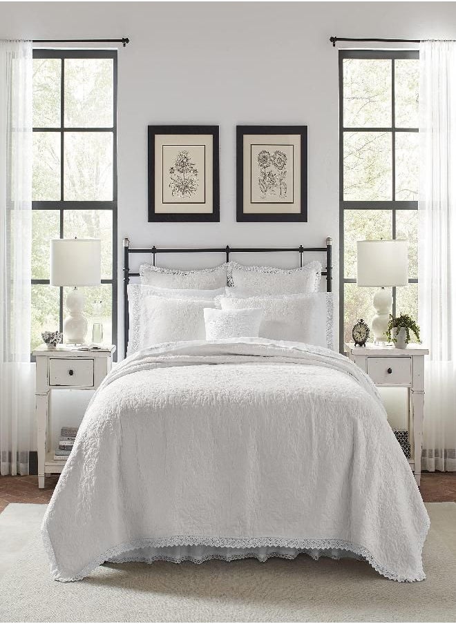 Laura Ashley Home - Heirloom Crochet Collection - Quilt Set - 100% Cotton, Breathable & Lightweight Bedding with Matching Sham, Pre-Washed for Added Softness, Twin, White