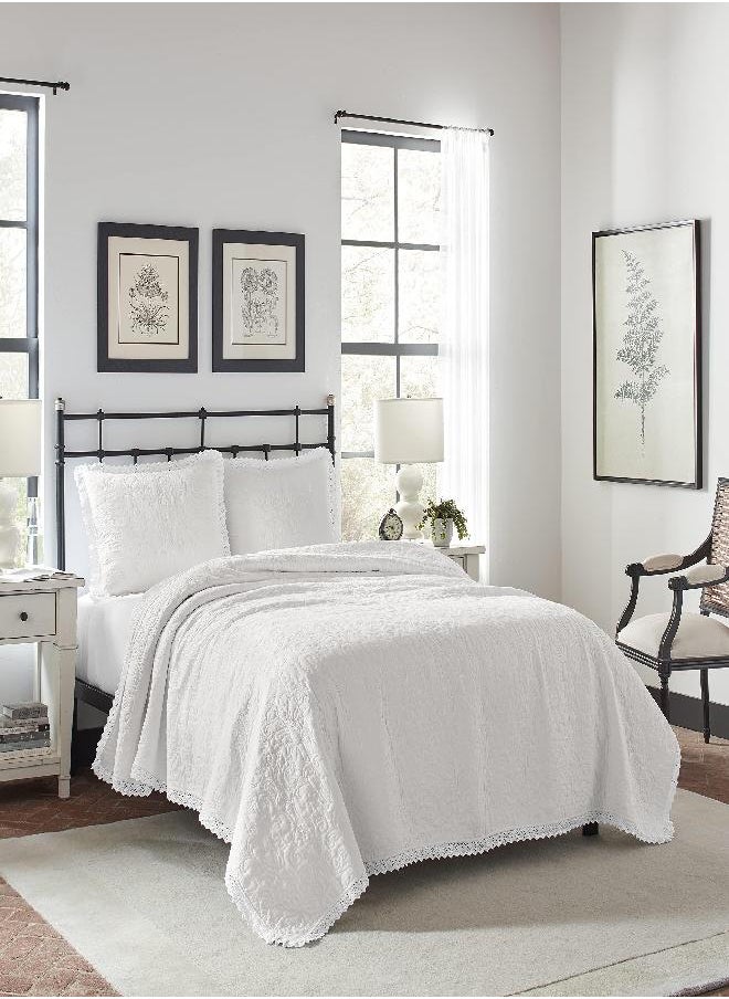 Laura Ashley Home - Heirloom Crochet Collection - Quilt Set - 100% Cotton, Breathable & Lightweight Bedding with Matching Sham, Pre-Washed for Added Softness, Twin, White