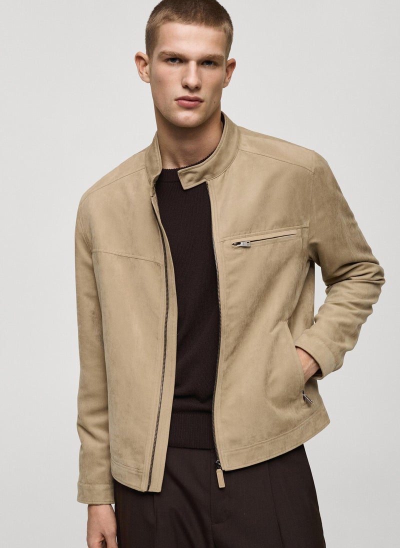 Suede-Effect Biker Jacket