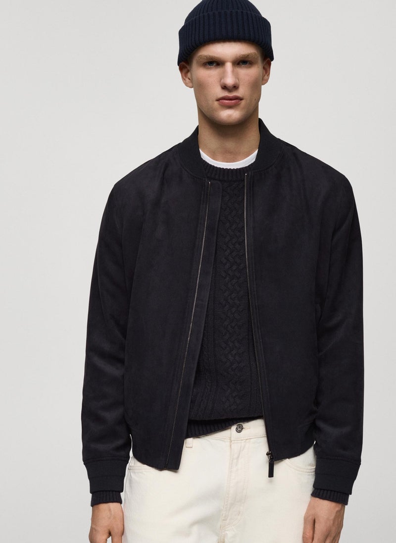 Suede-Effect Bomber Jacket