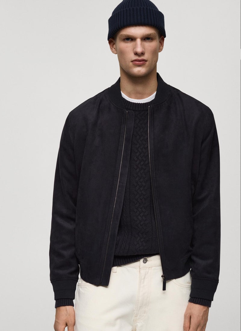 Suede-Effect Bomber Jacket